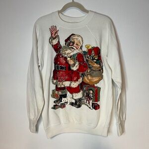 Vintage Old Fashioned Santa Claus Glitter Puffy Paint Sweatshirt